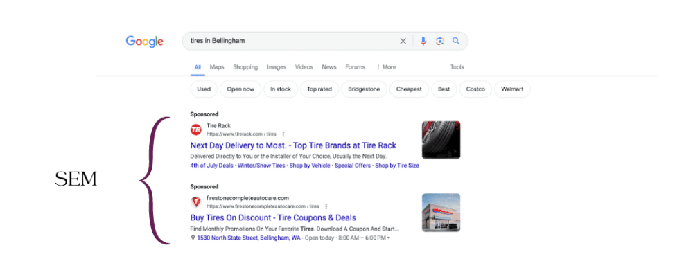 Search Engine Marketing at top of Search Engine Result Pages