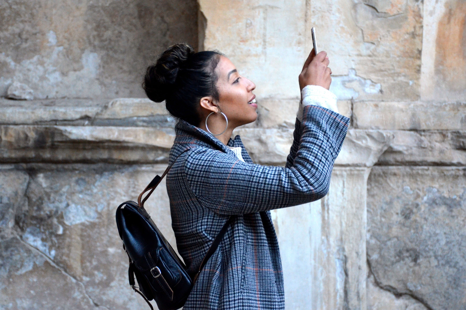 woman using iphone in geofenced area