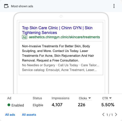 MedSpa Google Ad Example